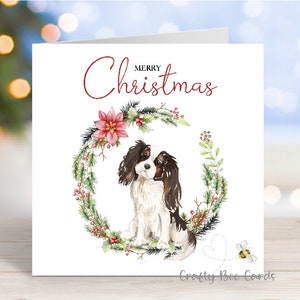 Carte de Noël Cavalier King Charles Spaniel (Tri), carte de voeux « Joyeux Noël », chien festif, 6 x 6 po