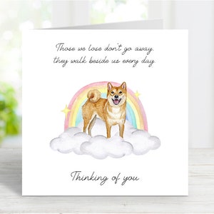Tarjeta de condolencias para Shiba Inu - Tarjeta de perro pensando en ti - Frase sentimental sobre la pérdida de un perro - Tarjeta de perro Puente Arcoíris - 15 x 15 cm