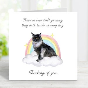 Tarjeta de condolencias para un gato Maine Coon (negro) - Tarjeta "Gato pensando en ti" - Tarjeta sentimental por la pérdida de un gato - 15 x 15 cm