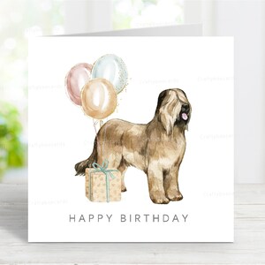 Tarjeta de cumpleaños de Briard, divertida tarjeta de felicitación de perro, preciosa imagen de acuarela, 15 x 15 cm, interior en blanco