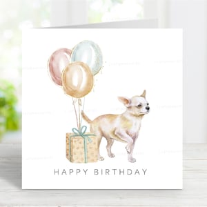 Carte d'anniversaire chihuahua (crème à pelage lisse), carte de voeux amusante pour chien, belle image aquarelle, 6 x 6 po, blanc à l'intérieur