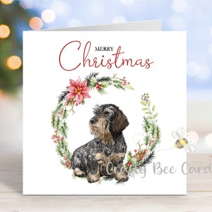 Biglietto di auguri natalizio per bassotto (a pelo duro), biglietto di auguri 'Buon Natale' per cani, 6" x 6"
