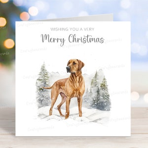 Carte de Noël Rhodesian Ridgeback, belle carte de voeux festive pour chien « Joyeux Noël », scène de neige hivernale amusante, 6 x 6 po, blanc à l'intérieur