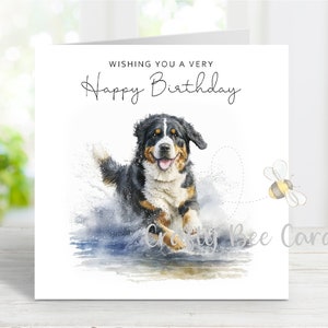 Berner Sennenhund Geburtstagskarte, Grußkarte, reizend, Aquarell Bild, 15x15cm, innen leer