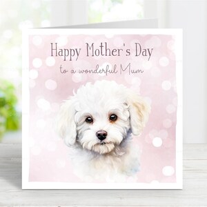 Carte de fête des mères bichon frisé, carte de fête des mères heureuse, à une maman merveilleuse, maman chien, du chien, 6 x 6 po, blanc à l'intérieur