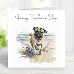 Vaderdagkaart mopshond, Happy Father's Day hondenwenskaart, 6 x 6 inch