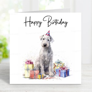 Verjaardagskaart Bedlington Terrier, schattige hondwenskaart, mooie aquarelafbeelding, 6 x 6 inch, blanco binnenkant