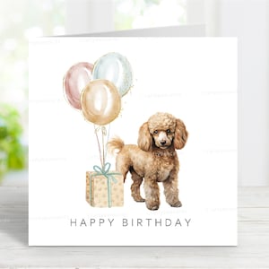 Pudel (Braun Miniature/Toy) Geburtstagskarte, Spaß Hund Gruß-Karte, reizendes Aquarell Bild, 6 "x 6", innen leer
