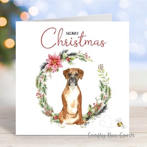 Carte de Noël Boxer, carte de voeux « Joyeux Noël », chien festif, 6 x 6 po