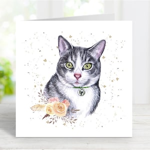 Carte de chat tigré argentée, belle carte de voeux pour toute occasion, anniversaire, merci, rétablissement, sympathie, perte d'un animal de compagnie, 6 x 6 po