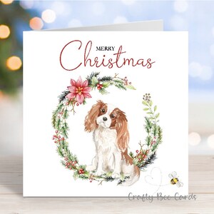 Carte de Noël Cavalier King Charles Spaniel (Blenheim), carte de voeux « Joyeux Noël », chien festif, 6 x 6 po