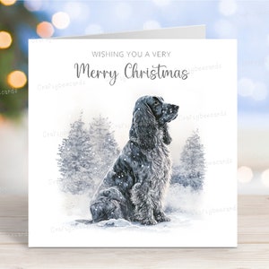 Carte de Noël Cocker Spaniel (Blue Roan), carte de voeux de chien « Joyeux Noël », scène d'hiver festive, 6 x 6 po