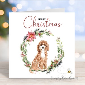 Carte de Noël Cavapoo, carte de voeux « Joyeux Noël », chien festif, 6 x 6 po