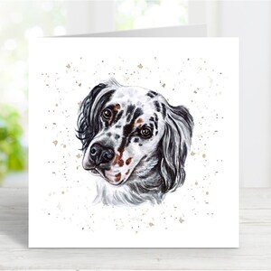 Tarjeta de felicitación de Setter Inglés, ideal para cualquier ocasión: cumpleaños, agradecimiento, recuperación, condolencias, pérdida de mascota, 15 x 15 cm