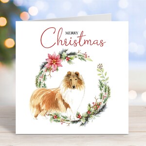 Carte de Noël Rough Collie, carte de voeux « Joyeux Noël », chien festif, 6 x 6 po