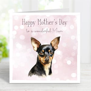 Dwergpinscher Moederdagkaart, Happy Mother's Day Card, voor een geweldige moeder, hondenmoeder, van de hond, 6 x 6 inch, blanco binnenkant