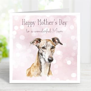 Greyhound biglietto festa della mamma, biglietto di auguri per la festa della mamma, a una mamma meravigliosa, mamma di cane, dal cane, 6" x 6", vuoto all'interno