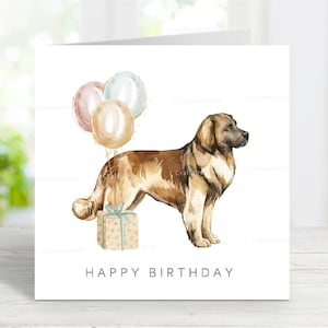 Leonberger-verjaardagskaart, leuke hondenwenskaart, mooie aquarelafbeelding, 6 x 6 inch, blanco binnenkant