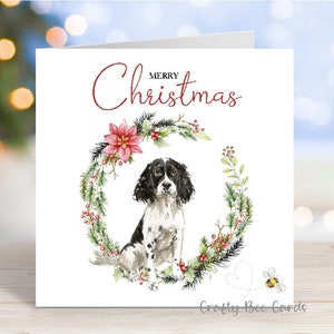 Carte de Noël épagneul springer anglais (noir et blanc), carte de voeux de fête « Joyeux Noël », chien, 6 x 6 po