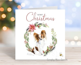 Papillon Christmas Card, 'Merry Christmas' Festive Dog Greetings Card, 6" x 6"