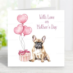 Französische Bulldogge Mutter-Tageskarte, reizende Frenchie-Hundemama-Gruß-Karte für Mothering-Sonntag, 15,5 x 15,5 cm, innen leer