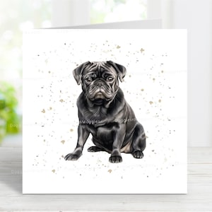Carte carlin (noir), jolie carte de voeux pour chien pour toutes les occasions, anniversaire, merci, rétablissement, sympathie, perte d'un animal de compagnie, 6 x 6 po.