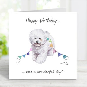 Carte d'anniversaire bichon frisé, carte de voeux pour chien, 6 x 6 po, intérieur vierge