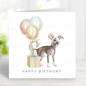 Carte d'anniversaire chinoise à crête, carte de voeux amusante pour chien, belle image aquarelle, 6 x 6 po, intérieur vierge