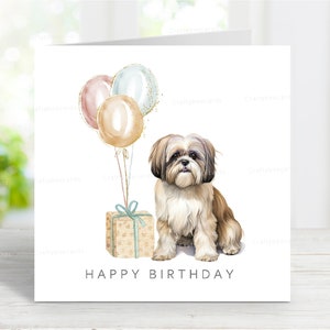 Shih Tzu Geburtstagskarte, lustige Hund Grußkarte, reizendes Aquarell Bild, 6 "x 6", innen leer