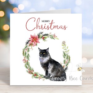 Maine Coon (Schwarz) Katze Weihnachtskarte, 'Merry Christmas' Festliche Grußkarte, 6 "x 6"