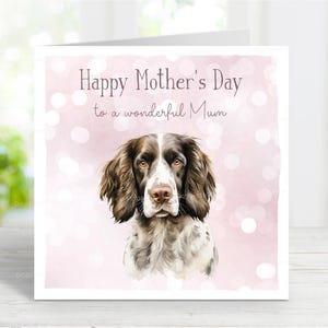 Biglietto per la festa della mamma con Springer Spaniel Inglese, biglietto di auguri per la festa della mamma, per una mamma meravigliosa, mamma di un cane, dal cane, 6" x 6", vuoto all'interno