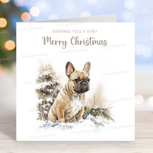 Französische Bulldogge Weihnachtskarte, 'Frohe Weihnachten' Festliche Winter Motiv Hund Grußkarte, 6 "x 6"