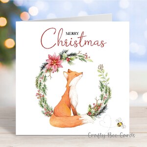 Carte de Noël renard, carte de voeux saisonnière animaux des bois « Joyeux Noël », 6 x 6 po.