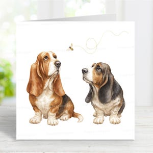 Basset Hound Card, Lovely Dog Greetings Card For Any Occasion, Birthday, Thank You, Get Well, Sympathy, Pet Loss, 6" x 6"