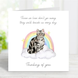 Tarjeta de condolencias para un gato americano de pelo corto - Tarjeta "Gato pensando en ti" - Tarjeta sentimental por la pérdida de un gato - 15 x 15 cm