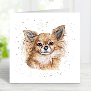 Chihuahua (Langes Fell) Karte, schöner Hund Gruß-Karte für jeden Anlass - Geburtstag, Danke, gute Besserung, Sympathie, Haustier-Verlust, 6 "x 6"
