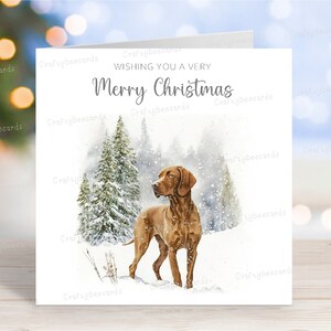 Carte de Noël hongroise Vizsla, carte de voeux de chien « Joyeux Noël », scène d'hiver festive, 6 x 6 po