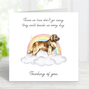 Tarjeta de condolencias Leonberger - Tarjeta de un perro que piensa en ti - Frase sentimental sobre la pérdida de un perro - Tarjeta de un perro del Puente del Arcoíris - 15 x 15 cm