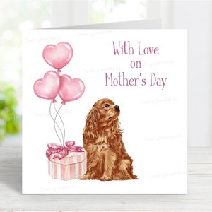 Cavalier King Charles Spaniel (Ruby) Biglietto per la festa della mamma, simpatico biglietto per la mamma, 6" x 6", interno vuoto