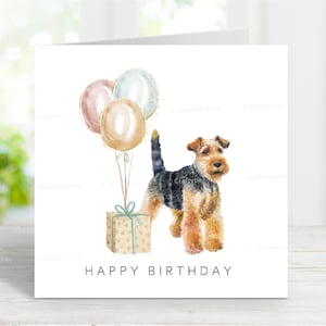 Cartão de aniversário Welsh Terrier, cartão de felicitações divertido para cães, linda imagem em aquarela, 6" x 6", em branco por dentro