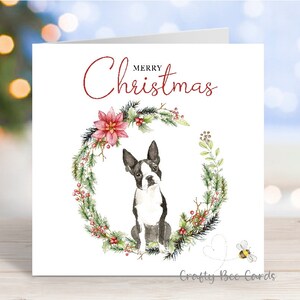Carte de Noël Boston Terrier, carte de voeux « Joyeux Noël », chien festif, 6 x 6 po