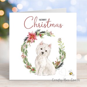 Carte de Noël West Highland White Terrier, carte de voeux festive pour chien Westie « Joyeux Noël », 6 x 6 po