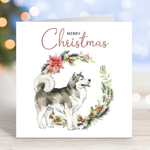 Carte de Noël Malamute d'Alaska, carte de voeux « Joyeux Noël », chien festif, 6 x 6 po