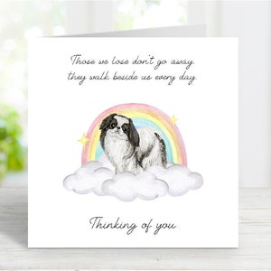 Tarjeta de condolencias para un perro chimpancé japonés - Tarjeta de "Perro pensando en ti" - Frase sentimental sobre la pérdida de un perro - Tarjeta de perro "Puente Arcoíris" - 15 x 15 cm