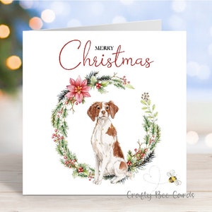 Tarjeta navideña de Bretaña, "Feliz Navidad", con un perro, 15 x 15 cm