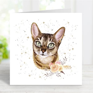 Carte de chat abyssin, belle carte de voeux pour toute occasion, anniversaire, merci, rétablissement, sympathie, perte d'un animal de compagnie, 6 x 6 po