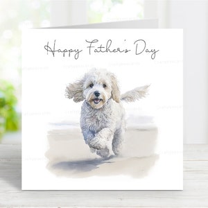 Cockapoo (weiß) Vatertagskarte, glücklicher Vatertagshund-Grußkarte, 6 "x 6"