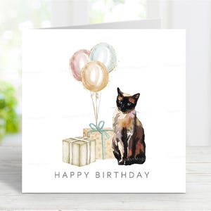 Cartão de aniversário de gato birmanês, gato de pelo curto britânico, cartão de felicitações divertido para amantes de gatos, 6" x 6"