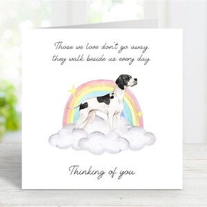 Tarjeta de condolencias para un perro pointer (negro/hígado/naranja) - Pensamientos sentimentales sobre la pérdida de un perro - Tarjeta Puente Arcoíris - 15 x 15 cm