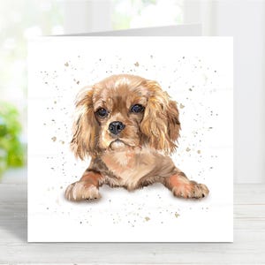 Karta z pozdrowieniami dla psa Cavalier King Charles Spaniel (Ruby), pusta na każdą okazję, urodziny/dziękuję/wyzdrowiej/współczucie/strata zwierzaka, 6" x 6"